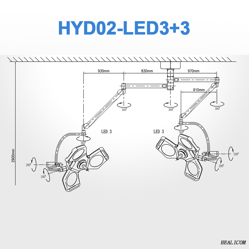HYD02-LED3 + 3 Equipo de quirófano de hospital Luz de examen quirúrgico sin sombras